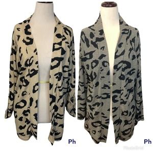 SAY WHAT Set of 2 Cardigan Open Cheetah Animal Gray and Beige Black Size 2X